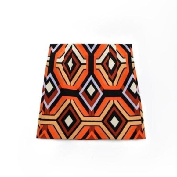 ZARA HIGH-WAIST PRINTED SKIRT ORANGE | 2396/066 SIZE M - Picture 2 of 14